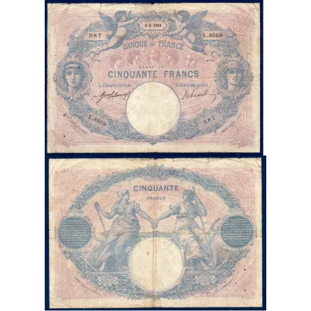 50 Francs Bleu et Rose, B, 9.8.1919 Billet de la banque de France