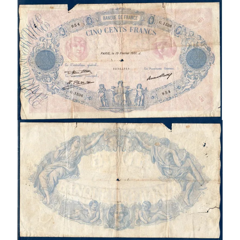 500 Francs Bleu et Rose, AB, 19.2.1931 Billet de la banque de France