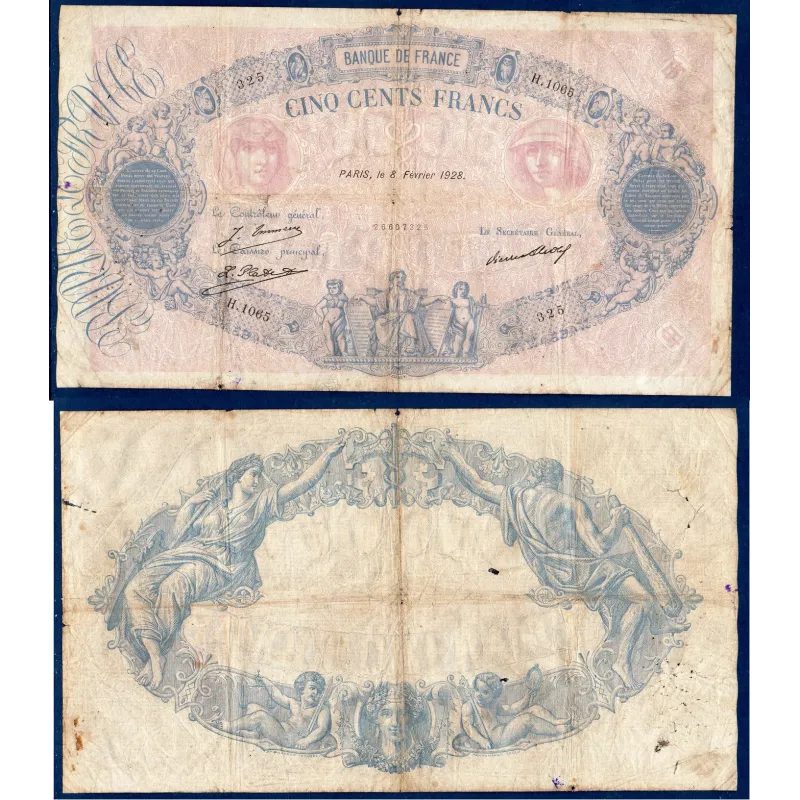 500 Francs Bleu et Rose, B, 8.2.1928 Billet de la banque de France