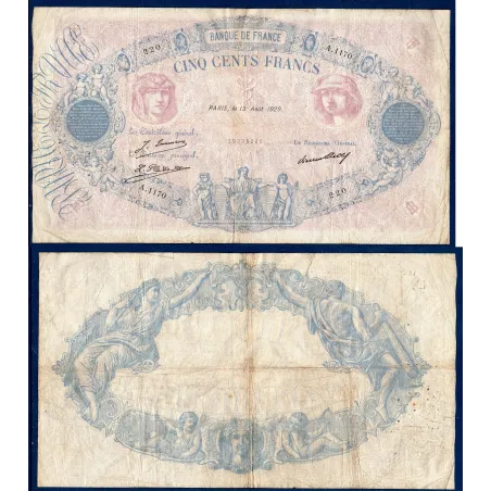 500 Francs Bleu et Rose, TB-, 13.8.1929 Billet de la banque de France