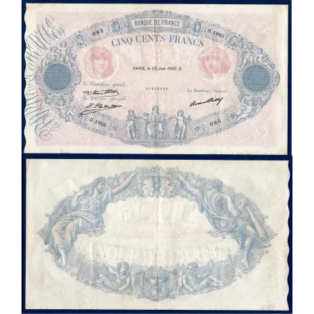 500 Francs Bleu et Rose, TTB-, 23.6.1932 Billet de la banque de France