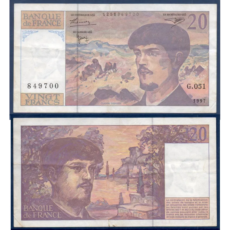 20 Francs Debussy, TTB, 1997 Billet de la banque de France