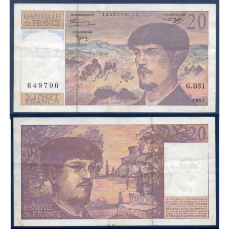 20 Francs Debussy, TTB, 1997 Billet de la banque de France