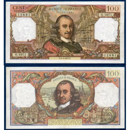 100 Francs Corneille, TTB, 3.3.1977 Billet de la banque de France