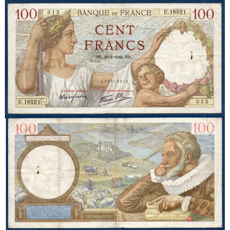 100 Francs Sully TB 30.1.1941 Billet de la banque de France