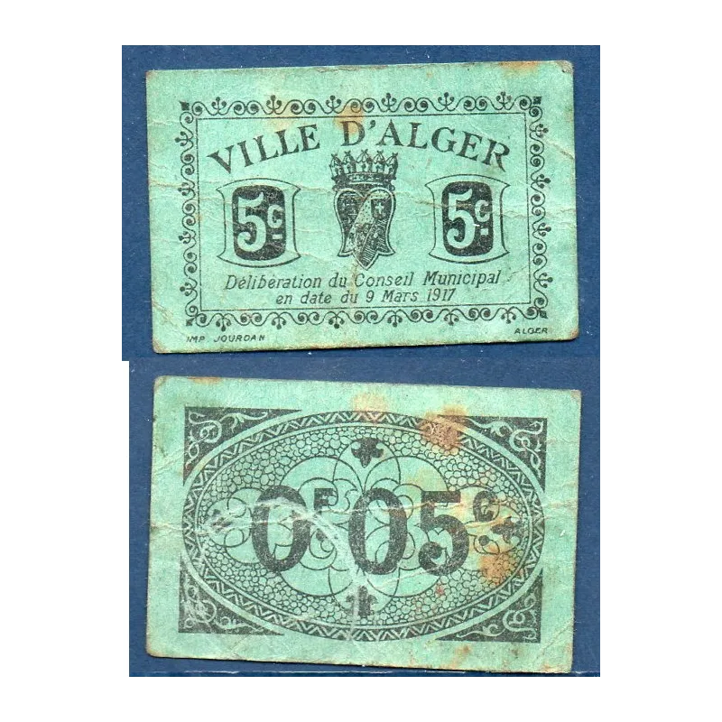 5 centimes Ville d'Alger 9.3.1917, TB, P.5