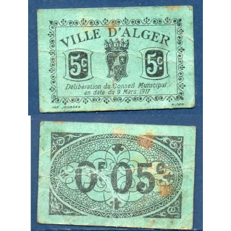 5 centimes Ville d'Alger 9.3.1917, TB, P.5