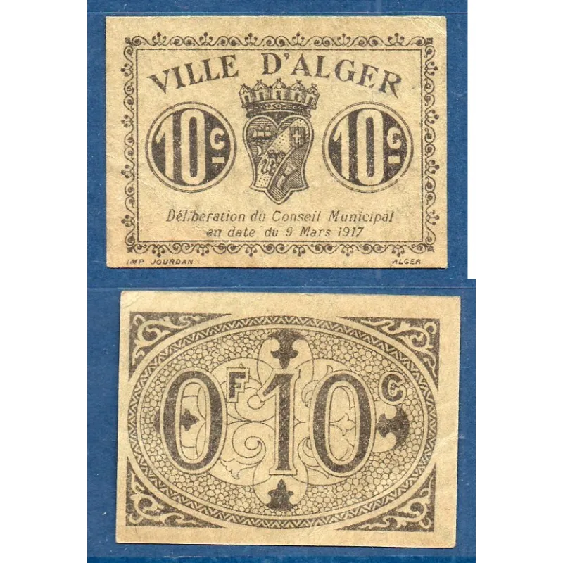 10 centimes gris Ville d'Alger 9.3.1917, Sup, Pirot absent