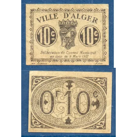 10 centimes gris Ville d'Alger 9.3.1917, Sup, Pirot absent