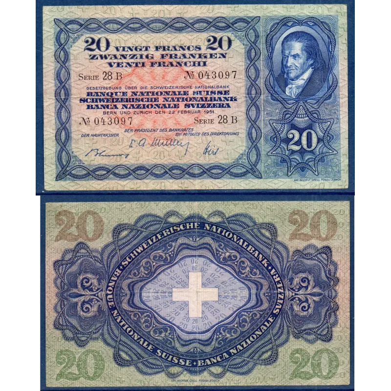 Suisse P.39s, TTB Billet de 20 Francs 1933  Pestalozzi