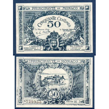 Monaco P.3a, Sup Billet de 50 centimes 1920 Monte Carlo