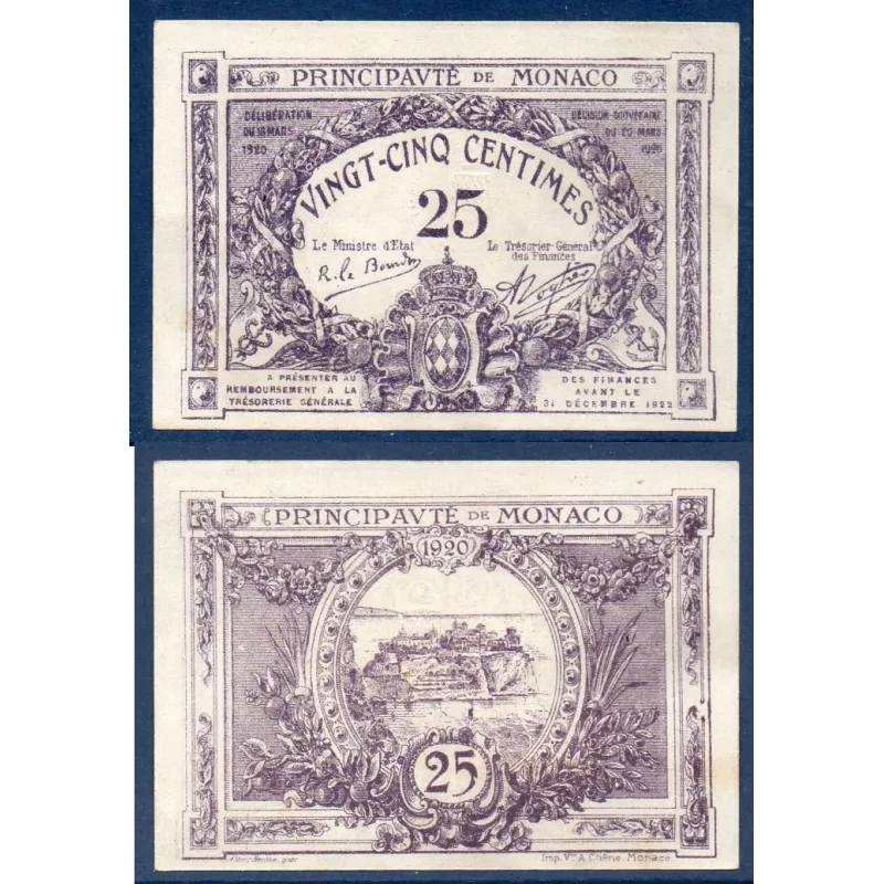 Monaco P.2b, Spl Billet de 25 centimes 1920 armorie 17mm