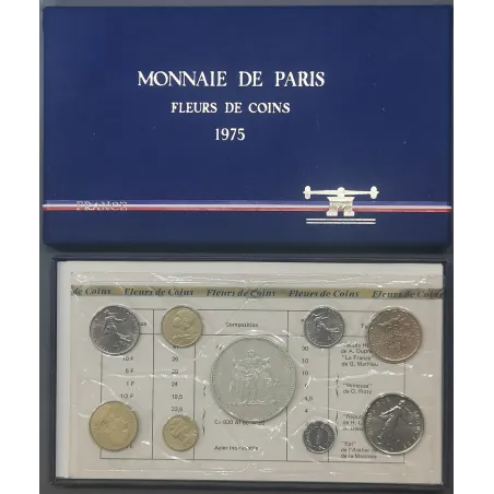 Coffret FDC Fleur de coin France 1975 avec rebord pièces de monnaies en Franc