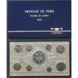 Coffret FDC Fleur de coin France 1974 avec rebord pièces de monnaies en Franc