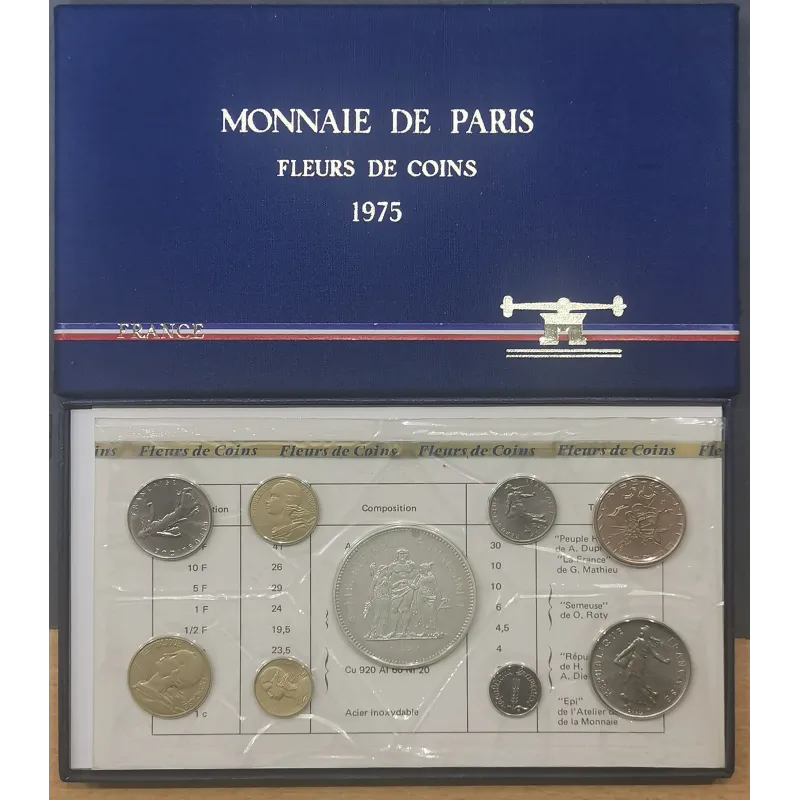 Coffret FDC Fleur de coin France 1975 pièces de monnaies en Franc