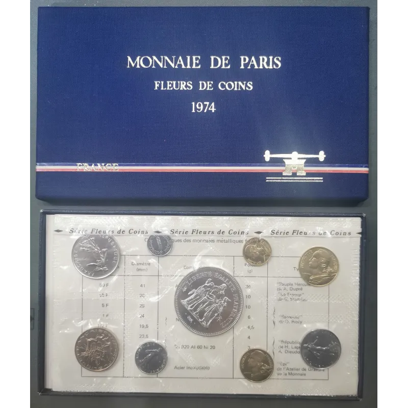 Coffret FDC Fleur de coin France 1974 pièces de monnaies en Franc