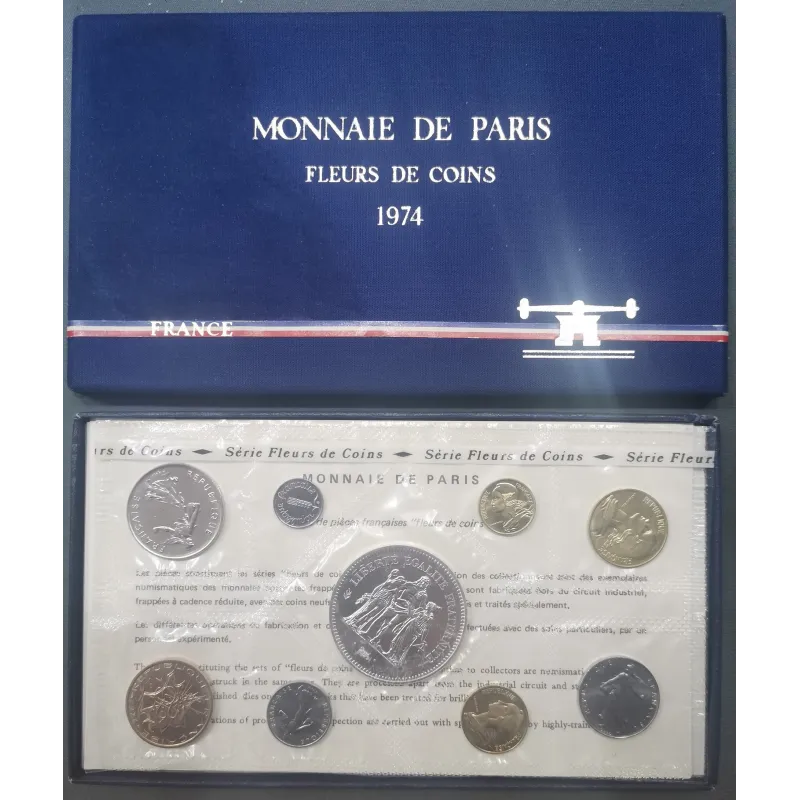 Coffret FDC Fleur de coin France 1974 pièces de monnaies en Franc