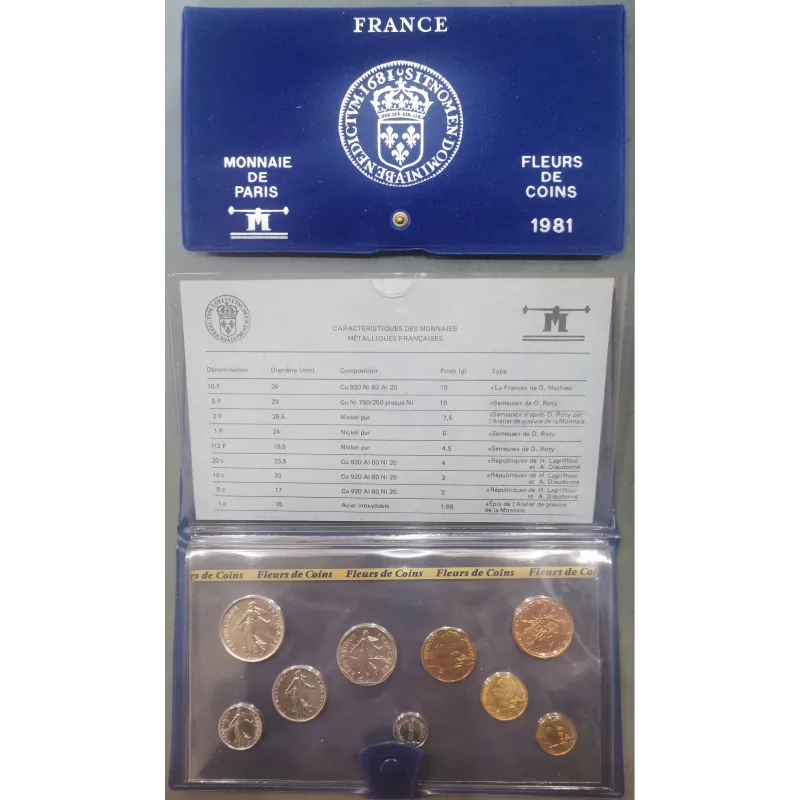 Coffret FDC Fleur de coin France 1981 pièces de monnaies en Franc