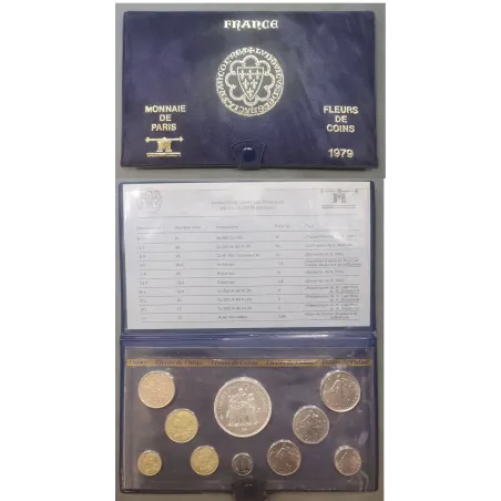 Coffret FDC Fleur de coin France 1979 sans ailes pièces de monnaies en Franc