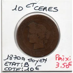 10 centimes Cérès 1870 A moyen Paris B, France pièce de monnaie