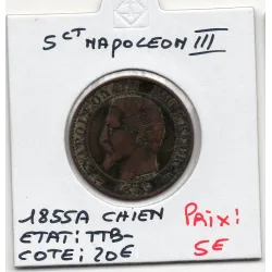 5 centimes Napoléon III tête nue 1855 A Chien Paris TTB-, France pièce de monnaie