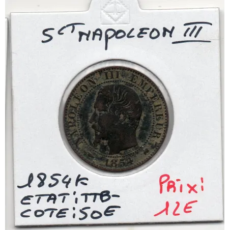 5 centimes Napoléon III tête nue 1854 K Bordeaux TTB-, France pièce de monnaie