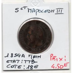 5 centimes Napoléon III tête nue 1854 A main Paris TTB-, France pièce de monnaie