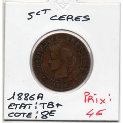 5 centimes Cérès 1886 A Paris TB+, France pièce de monnaie