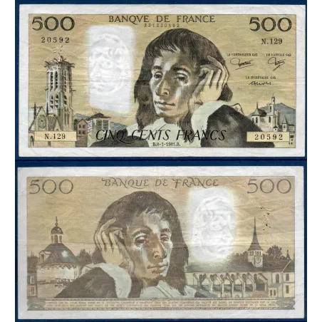 500 Francs Pascal, TTB, 8.1.1981 Billet de la banque de France