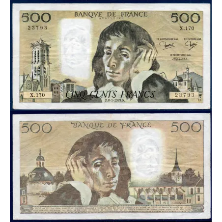 500 Francs Pascal, TTB, 6.1.1983 Billet de la banque de France