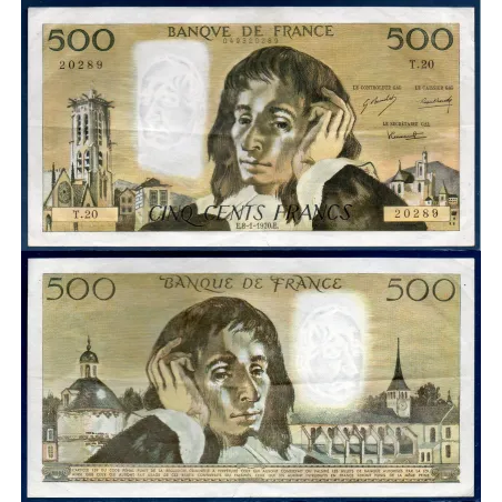 500 Francs Pascal, TTB-, 8.1.1970 Billet de la banque de France