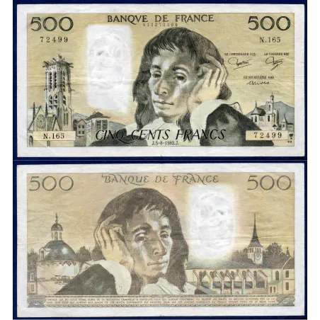 500 Francs Pascal, TTB, 5.8.1982 Billet de la banque de France