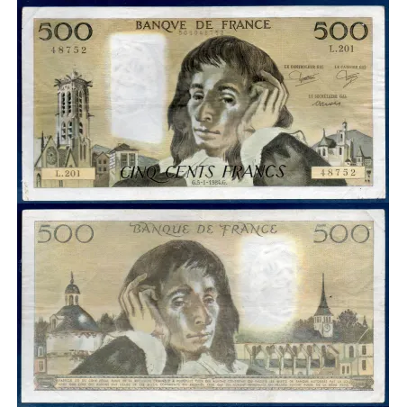 500 Francs Pascal, TTB, 5.1.1984 Billet de la banque de France