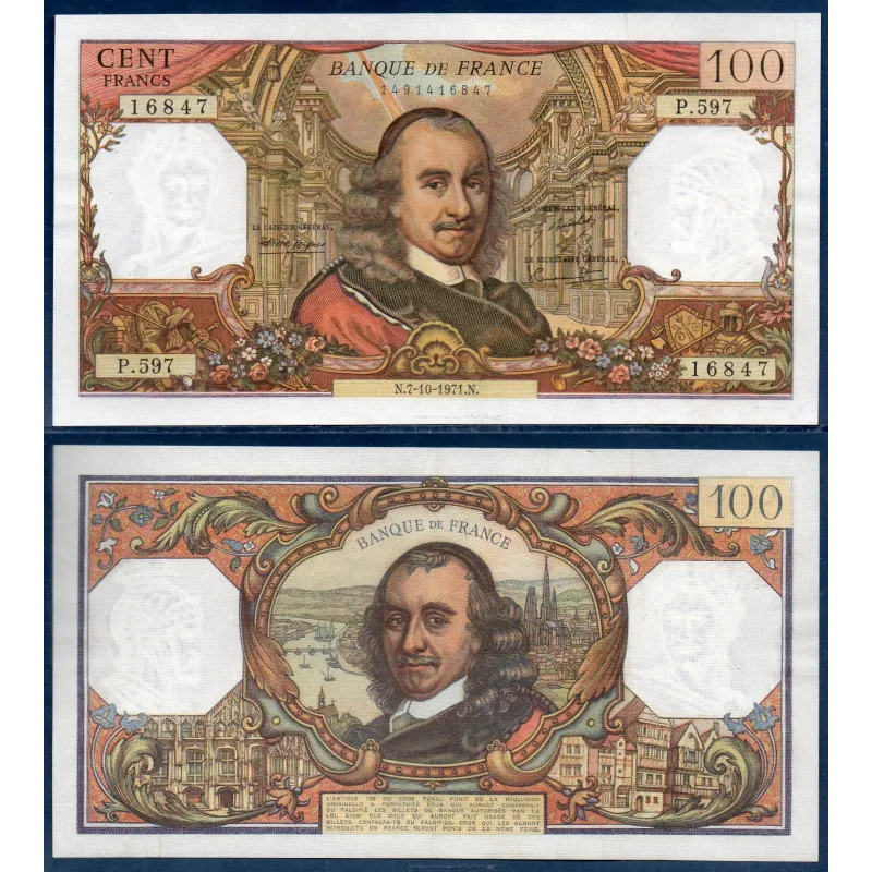 100 Francs Corneille, Sup, 7.10.1971 Billet de la banque de France