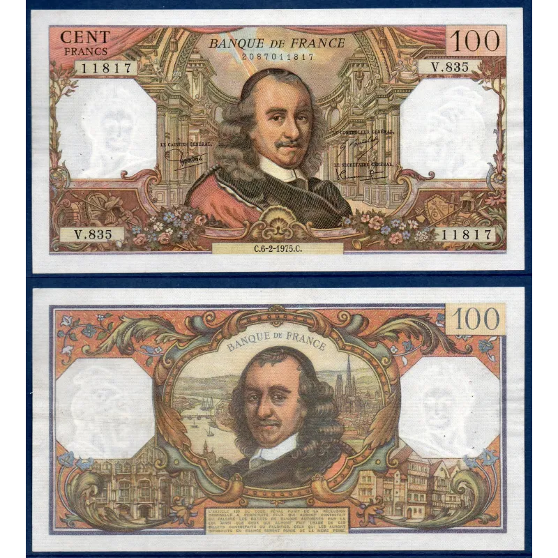 100 Francs Corneille, TTB, 6.2.1975 Billet de la banque de France