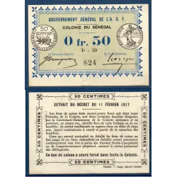 Senegal AOF P.1b, spl Billet de 50 centimes 11.2.1917 Semeuse