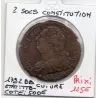 2 Sols Constitution Louis XVI 1792 BB Strasbourg TTB-, Cuivre France pièce de monnaie