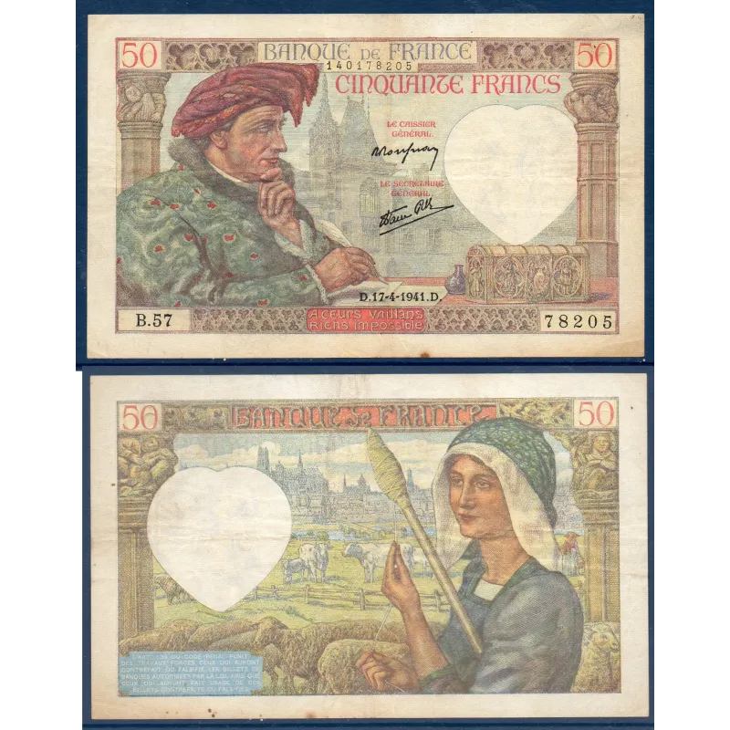 50 Francs Jacques Cœur, TB, 17.4.1941, Billet de la banque de France