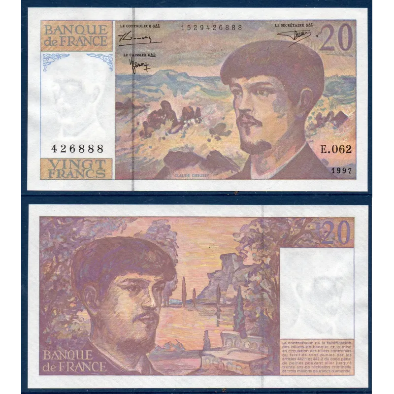 20 Francs Debussy, Neuf, 1997 Billet de la banque de France