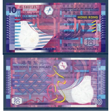 Hong Kong P.400a, TTB Billet de 10 dollars 2002 Rose