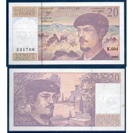 20 Francs Debussy TTB 1991 Billet de la banque de France