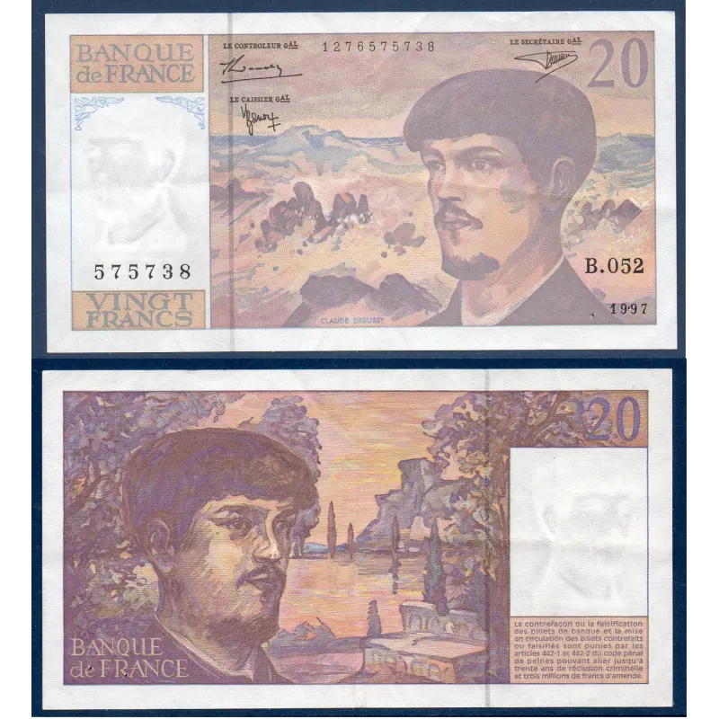 20 Francs Debussy, TTB, 1997 Billet de la banque de France