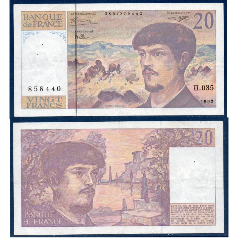 20 Francs Debussy TTB 1992 Billet de la banque de France