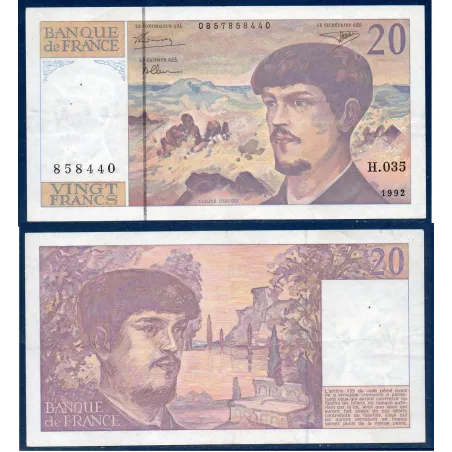 20 Francs Debussy TTB 1992 Billet de la banque de France