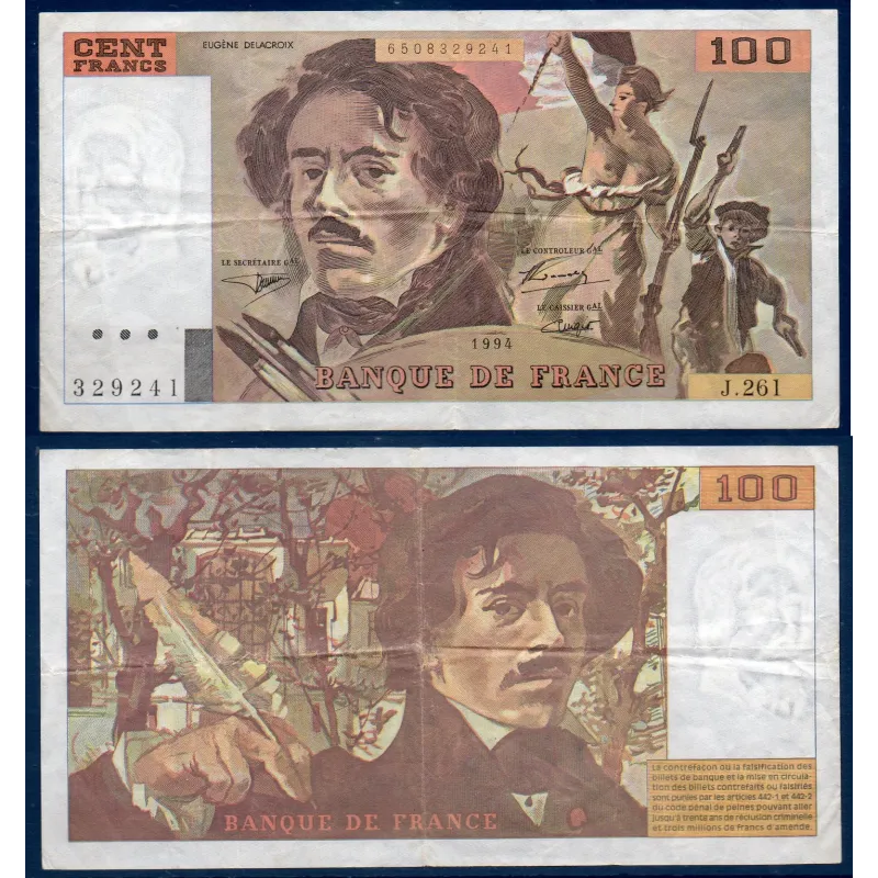 100 Francs Delacroix, TTB, 1994 Billet de la banque de France