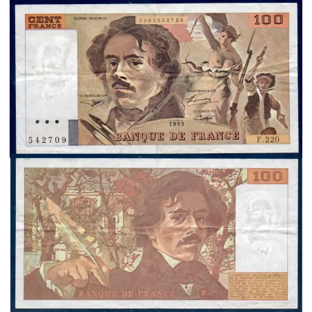 100 Francs Delacroix, TTB-,1993 Billet de la banque de France