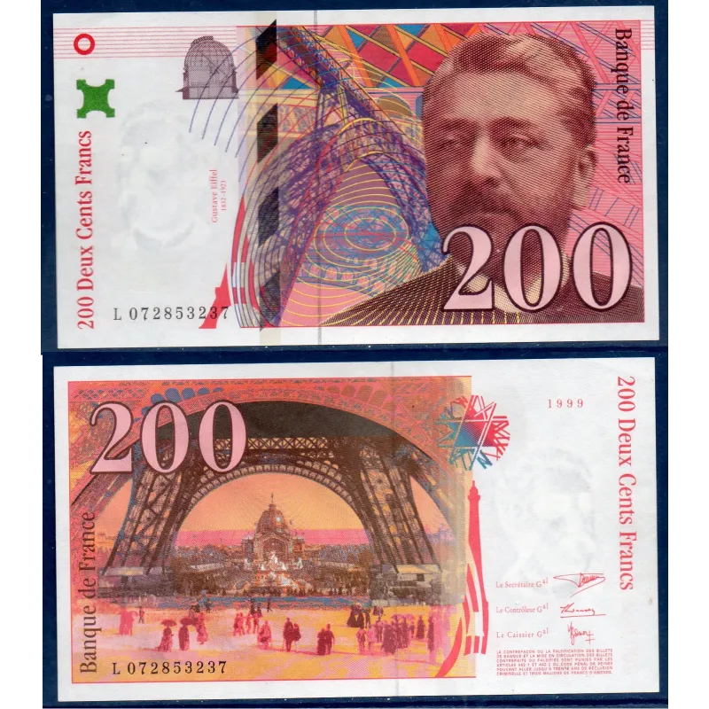 200 Francs Eiffel, SPL, 1999 Billet de la banque de France