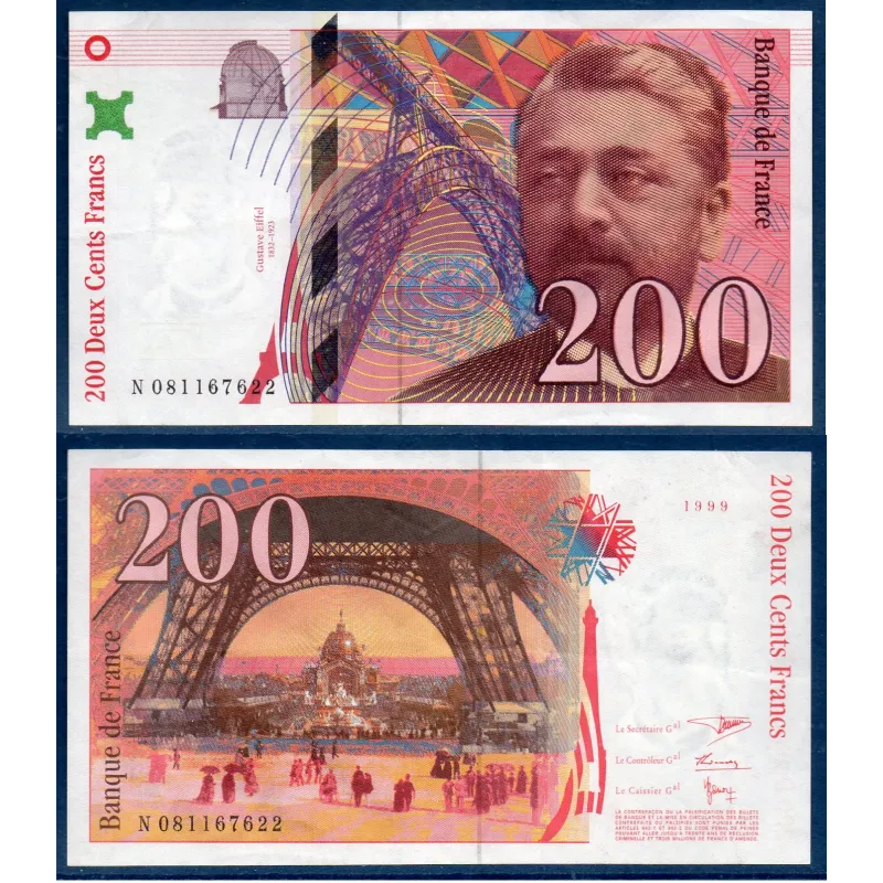 200 Francs Eiffel, TTB, 1999 Billet de la banque de France