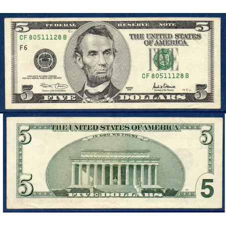 Etats Unis P.510 TTB Atlanta, Billet de 5 Dollars 2001 série F