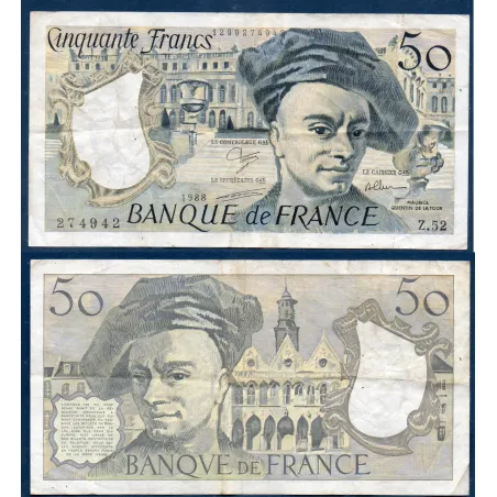 50 Francs Quentin, TB, 1988 Billet de la banque de France